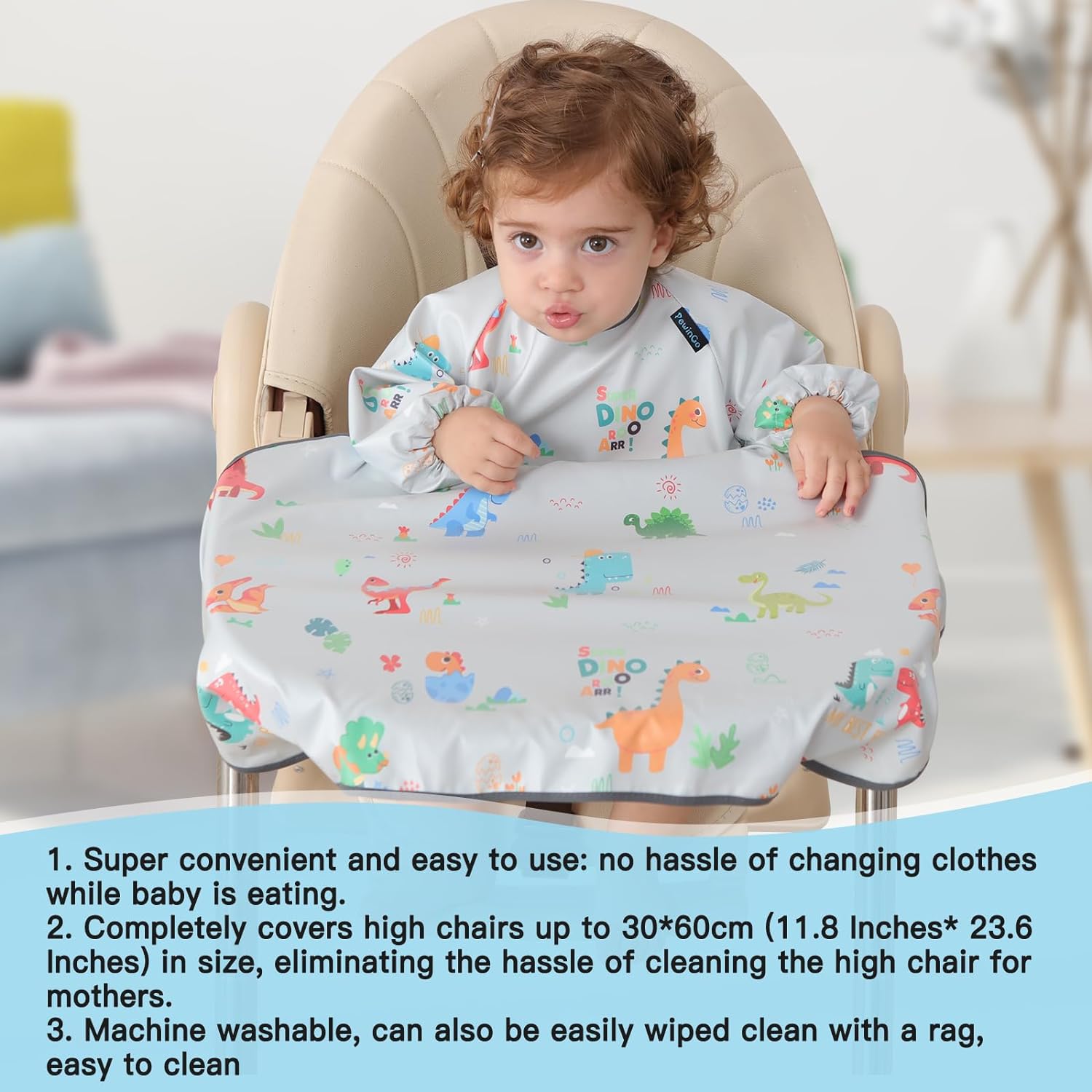 PewinGo BLW Bib Highchair Cover for Baby & Long Sleeve Bibs,Waterproof, Easy to Clean, Machine Washable,Comfortable - Image 3